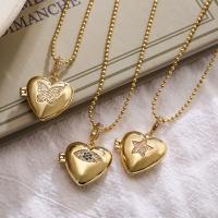 Fashion Locket Necklace Brass with Cubic Zirconia with 5cm extender chain Heart gold color plated fashion jewelry & for woman nickel lead & cadmium free Length Approx 45 cm Sold By PC