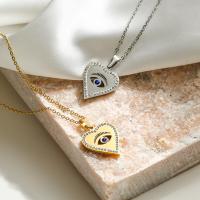 Evil Eye Jewelry Necklace Brass with 5cm extender chain Heart plated fashion jewelry & for woman & with rhinestone nickel lead & cadmium free Length Approx 39 cm Sold By PC