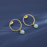 Boucle d'oreille Acier Titane, avec turquoise, Rond, bijoux de mode & pour femme, doré, protéger l'environnement, sans nickel, plomb et cadmium, 30.70x7.70mm, Vendu par paire