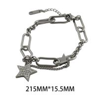 Edelstahl Schmuck Armband, 304 Edelstahl, Stern, plattiert, Micro pave Zirkonia & für Frau, Silberfarbe, Länge:ca. 21.5 cm, verkauft von PC