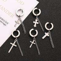 304 Stainless Steel Earring Clip, Cross, plated, different styles for choice & for man, platinum color, Internal diameter: 9 mm, 6PCs/Lot, Sold By Lot