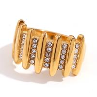 Rhinestone-Edelstahl -Finger-Ring, 316 L Edelstahl, 18K vergoldet, Modeschmuck & verschiedene Größen vorhanden & für Frau & mit Strass, goldfarben, verkauft von PC