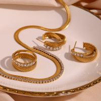 Conjuntos de jóias em zircônia cúbica de aço inoxidável, Aço inoxidável 316L, 18K banhado a ouro, joias de moda & micro pavimento em zircônia cúbica & para mulher, dourado, vendido por PC