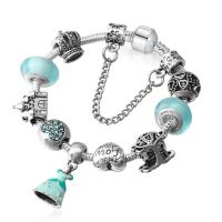 European Bracelet, Tibetan Style, with Lampwork, silver color plated, fashion jewelry & different length for choice & for woman & luminated & enamel & with rhinestone, mixed colors, nickel, lead & cadmium free, Sold By PC