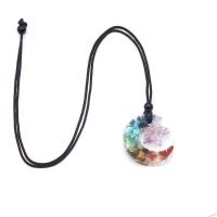 Natural Gemstone Necklace with Knot Cord & Resin & Brass Moon and Star epoxy gel Adjustable & fashion jewelry & Unisex multi-colored Length Approx 32 cm Sold By PC