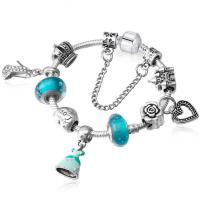 European Bracelet Zinc Alloy with Lampwork Heart silver color plated fashion jewelry & for woman & enamel mixed colors nickel lead & cadmium free Sold By PC
