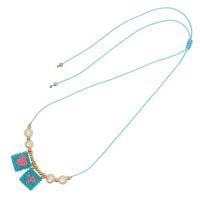 Glass Seed Beads Necklace Seedbead with Knot Cord & Plastic Pearl Square Adjustable & fashion jewelry & Unisex nickel lead & cadmium free Length Approx 76 cm Sold By PC