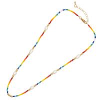 Glass Seed Beads Necklace, Seedbead, with Freshwater Pearl & Plastic Pearl & 304 Stainless Steel, with 5cm extender chain, Vacuum Ion Plating, fashion jewelry & different materials for choice & for woman, more colors for choice, Length:Approx 42 cm, Sold By PC