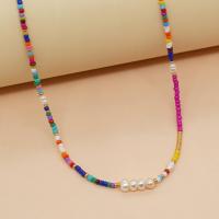Glass Seed Beads Necklace Seedbead with Freshwater Pearl & Plastic Pearl & 304 Stainless Steel with 5cm extender chain Vacuum Ion Plating fashion jewelry & for woman Length Approx 42 cm Sold By PC