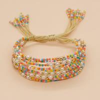 Glass Beads Bracelet, Seedbead, with Knot Cord & Plastic Pearl, Round, Adjustable & fashion jewelry & multilayer & for woman, mixed colors, nickel, lead & cadmium free, Length:Approx 28 cm, Sold By PC