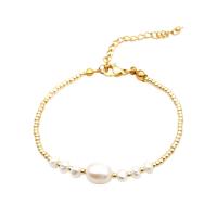 Glass Beads Bracelet Seedbead with Knot Cord & Freshwater Pearl & 304 Stainless Steel with 5cm extender chain Vacuum Ion Plating Adjustable & fashion jewelry & for woman Length Approx 16.5 cm Sold By PC