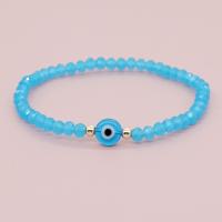 Evil Eye Jewelry Bracelet Crystal with Elastic Thread & Lampwork & Zinc Alloy Flat Round gold color plated fashion jewelry & for woman Length Approx 18 cm Sold By PC