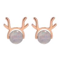 925 Sterling Silver Stud Earrings with Moonstone plated fashion jewelry & for woman nickel lead & cadmium free Sold By Pair