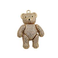 Cubic Zirconia Micro Pave Brass Pendant, Bear, gold color plated, fashion jewelry & Unisex & micro pave cubic zirconia, golden, nickel, lead & cadmium free, 33.50x22.50mm, Hole:Approx 2mm, Sold By PC