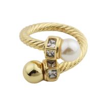 Cubic Zirconia Micro Pave Brass Ring, with Shell Pearl, gold color plated, fashion jewelry & Unisex & micro pave cubic zirconia, golden, nickel, lead & cadmium free, inner diameter 18mm, Sold By PC
