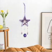 Moda Dreamcatcher, cordão de couro, with Cascalho natural & ágata & cristal & cobre & ferro, Estrela, feito à mão, para casa e escritório, roxo, 500mm, vendido por PC