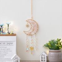 Fashion Dream Catcher, Rose Quartz, with Crystal & Brass, Moon, handmade, for home and office, 350mm, Sold By PC