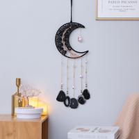 Fashion Dream Catcher, leather cord, with Agate & Crystal & Brass & Iron, Moon, handmade, for home and office, black, 650mm, Sold By PC