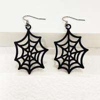 Nieuwe Hot Halloween sieraden en Decor, Zinc Alloy, met Acryl, spinneweb, Halloween ontwerp & voor vrouw, zwart, 30x60mm, Verkocht door pair