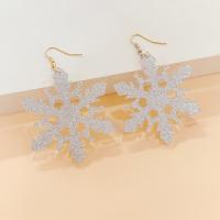 Christmas Earrings, Tibetan Style, with Acrylic, Snowflake, gold color plated, for woman, white, 46x73mm, Sold By Pair