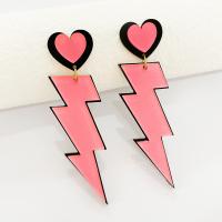 Tibetan Style Drop Earrings, with Acrylic, Lightning Symbol, for woman, pink, 28x93mm, Sold By Pair