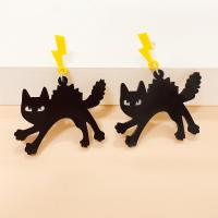Zinc Alloy Drop Earrings with Acrylic Cat for woman black Sold By Pair