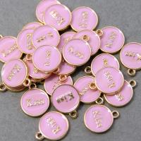 Zinc Alloy Enamel Pendants Round plated DIY pink nickel lead & cadmium free Approx Sold By Bag