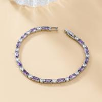 Bracelet cubique en laiton zircon pavent, bijoux de mode & pavé de micro zircon & pour femme, violet, protéger l'environnement, sans nickel, plomb et cadmium, Longueur:Environ 17.9 cm, Vendu par PC