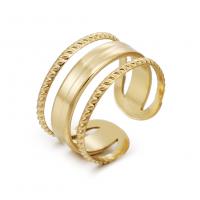 Partículas de aço Cuff Ring Finger, 18K banhado a ouro, ajustável & Vario tipos a sua escolha & para mulher, tamanho:6-8, vendido por PC