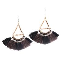 Zinc Alloy Tassel Earring with Polyester Cord & 304 Stainless Steel Geometrical Pattern gold color plated folk style & for woman 55mm Sold By Pair