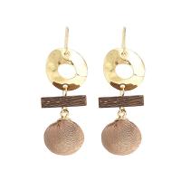 Zinc Alloy Drop Earring with Cloth & Wood Geometrical Pattern gold color plated folk style & for woman & hollow Sold By Pair