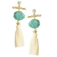 Zinc Alloy Tassel Earring with Natural Stone & Polyester Cord plated folk style & for woman earring length 45-80mm Sold By Pair