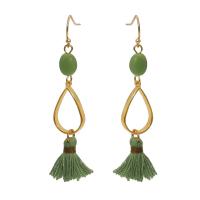 Zinc Alloy Tassel Earring with Natural Stone & Polyester Cord plated folk style & for woman earring length 60-80mm Sold By Pair
