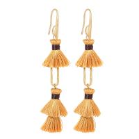Tibetan Style Tassel Earring, with Polyester Cord, plated, folk style & different styles for choice & for woman & with rhinestone, earring length 60-80mm, Sold By Pair