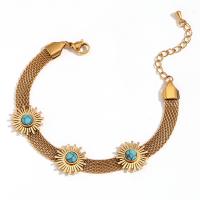 Bijoux bracelet en acier inoxydable, acier inoxydable 316L, avec turquoise, avec 5cm chaînes de rallonge, Plaqué or 18K, bijoux de mode & pour femme, doré, Longueur:Environ 16 cm, Vendu par PC