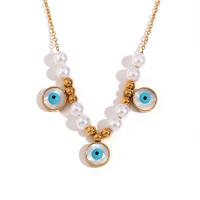 Stainless Steel Jewelry Necklace, 316L Stainless Steel, with turquoise & Plastic Pearl, with 5cm extender chain, 18K gold plated, fashion jewelry & for woman, golden, Length:Approx 40 cm, Sold By PC