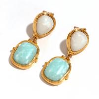 Stainless Steel Stud Earrings 316L Stainless Steel with ​Amazonite​ 18K gold plated fashion jewelry & for woman golden Sold By Pair