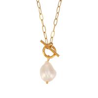 Stainless Steel Jewelry Necklace, 316L Stainless Steel, with Freshwater Pearl, 18K gold plated, fashion jewelry & for woman, golden, Length:Approx 45 cm, Sold By PC