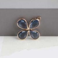 Crystal Pendants with Brass Four Leaf Clover gold color plated DIY Lt Sapphire Approx 1.6mm Sold By PC