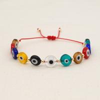 Evil Eye Jewelry Bracelet, Lampwork, with Knot Cord & Acrylic, Flat Round, Adjustable & fashion jewelry & Unisex, mixed colors, Length:Approx 28 cm, Sold By PC