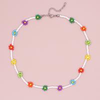 Glass Seed Beads Necklace, Seedbead, with 304 Stainless Steel, with 5cm extender chain, Flower, fashion jewelry & Unisex, mixed colors, Length:Approx 42 cm, Sold By PC