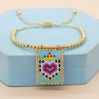 Glass Beads Bracelet Seedbead with Knot Cord & Brass Square gold color plated Adjustable & fashion jewelry & for woman Length Approx 28 cm Sold By PC
