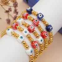 Evil Eye Jewelry Bracelet, Lampwork, with Brass & Tibetan Style, Square, gold color plated, fashion jewelry & Unisex, more colors for choice, Inner Diameter:Approx 60mm, Sold By PC