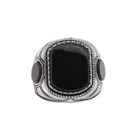Titanium Steel Finger Ring with Black Agate Square vintage & fashion jewelry & Unisex & blacken black Sold By PC