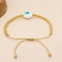 Evil Eye Jewelry Bracelet, Lampwork, with Knot Cord & Brass, Flat Round, gold color plated, Adjustable & fashion jewelry & Unisex, white, Length:Approx 28 cm, Sold By PC