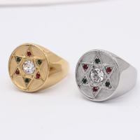 Titanium Steel Finger Ring Flat Round Vacuum Ion Plating vintage & fashion jewelry & for man & with rhinestone Sold By PC
