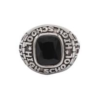 Titanium Steel Finger Ring with Black Agate vintage & fashion jewelry & for man & blacken black Sold By PC