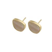 Brass Stud Earring, with Shell, gold color plated, fashion jewelry & for woman, golden, nickel, lead & cadmium free, 10x11mm, Sold By Pair