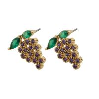 Cubic Zirconia Micro Pave Brass Earring, Grape, fashion jewelry & micro pave cubic zirconia & for woman, nickel, lead & cadmium free, 17x15.50mm, Sold By Pair