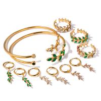 Smycken uppsättningar, Titan Stål, 18K guldpläterad, olika stilar för val & för kvinna & med strass, gyllene, Säljs av PC